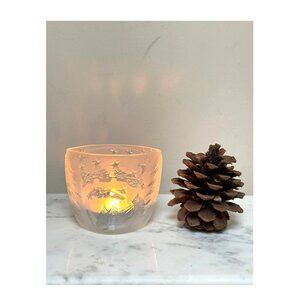 Stone House Frosted Glass Christmas Votive | Santa & Reindeer Candle Holder | Wi